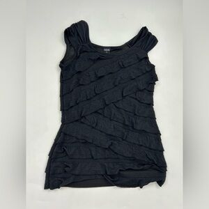 Rafaella Black Scoop Layer Ruffle Capped Sleeves Top